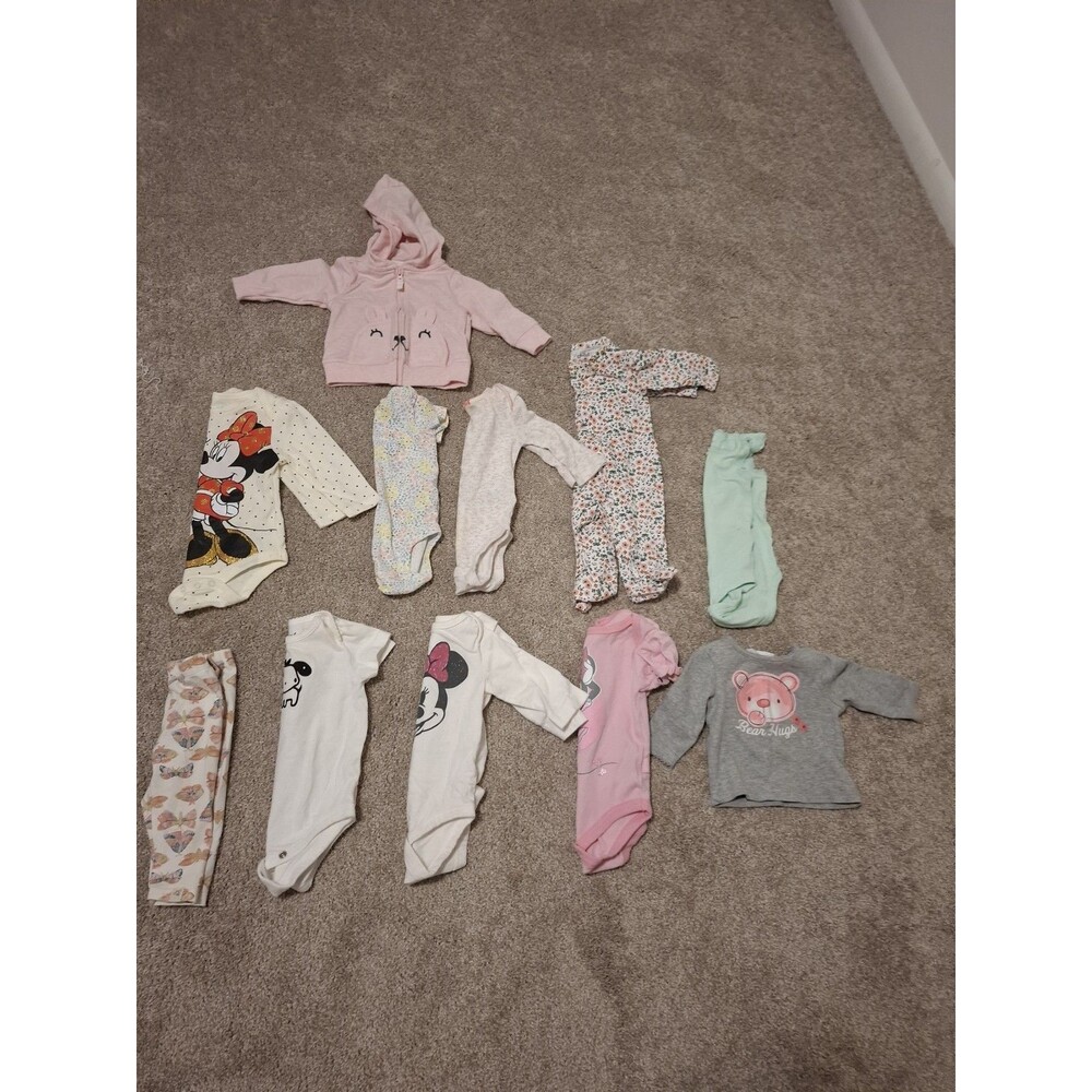 Baby One Piece Bundle Lot - Carter’s, Disney, Burt's Bees, Jumping Beans 0-3 Mon